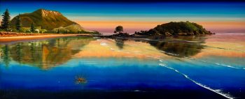 mount maunganui beach in vivid oil paint